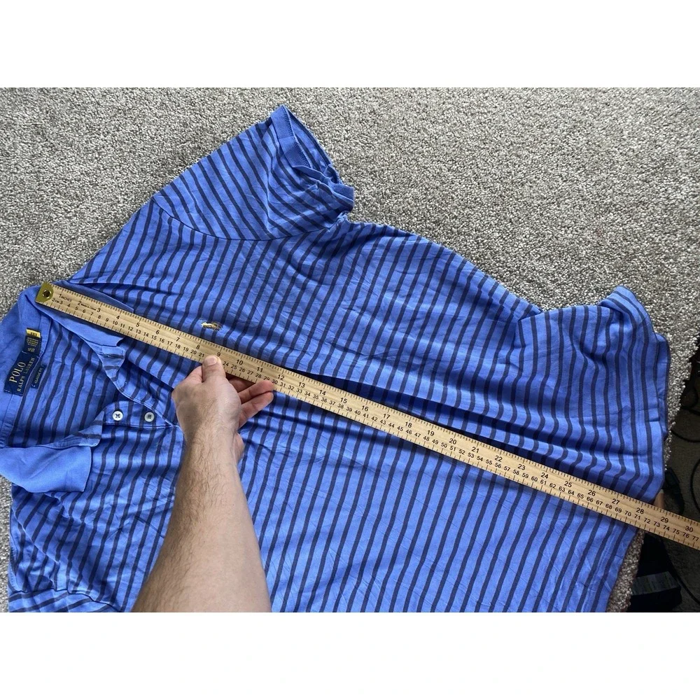 Polo Ralph Lauren Blue Striped Polo Shirt Soft Cotton Flesh Pony Mens XL Classic